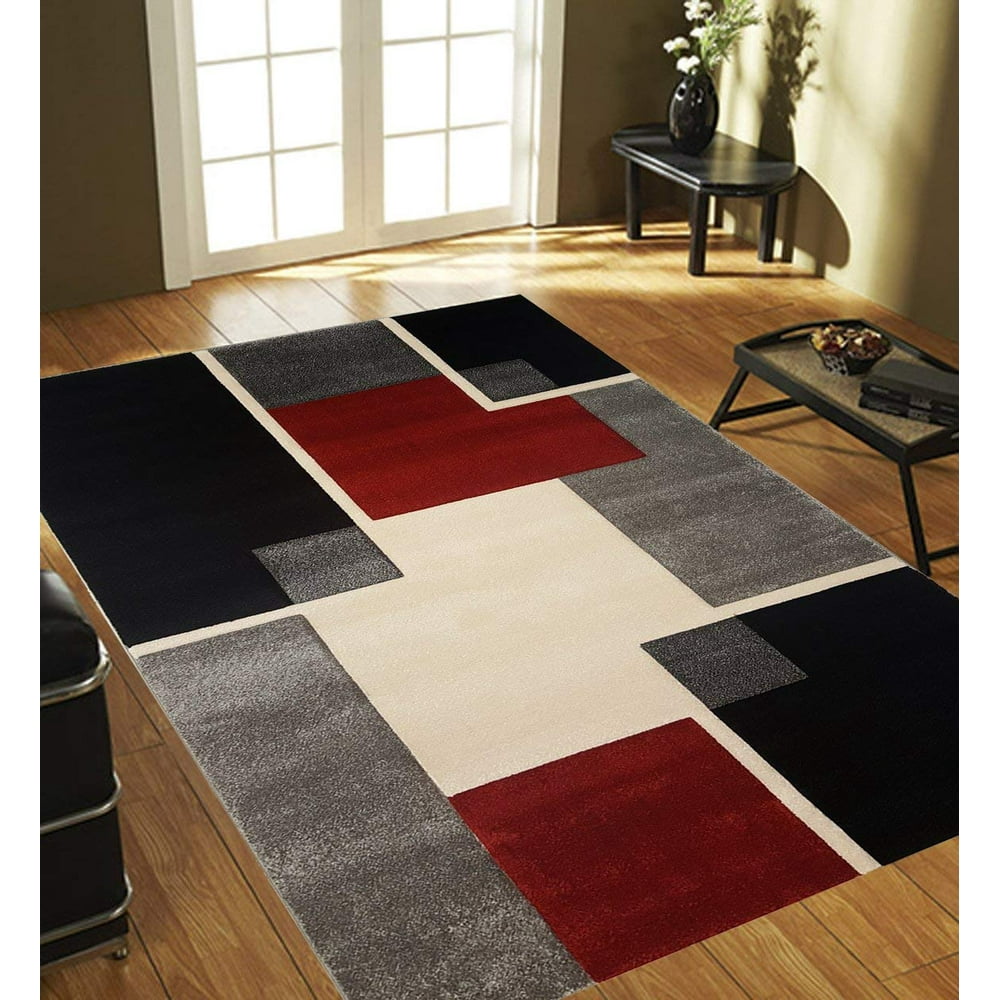 Renzo Collection Stain and Fade Resistant Luxury Multi Color Red, Black