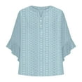 thumbnail image 5 of TKLPEHG Women's 3/4 Sleeve Tops Crew Neck Button Three-quarter Sleeve Shirt Fashion Casual Lightweight Loose Solid Color Fall Tops Comfy Blouses Pullover (Blue,M), 5 of 5