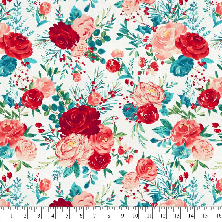 The Pioneer Woman 44 inch x 1 Yard Cotton Sweet Rose Floral Fabric Precut, White