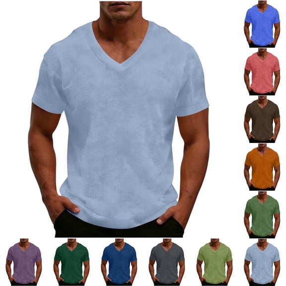 Miluxas Mens Active Waffle V Neck T-Shirts Athletic Running Gym Workout Short Sleeve Tee Muscle Fit Stretch Ribbed Lightweight Top Watermelon Red XL(XL)
