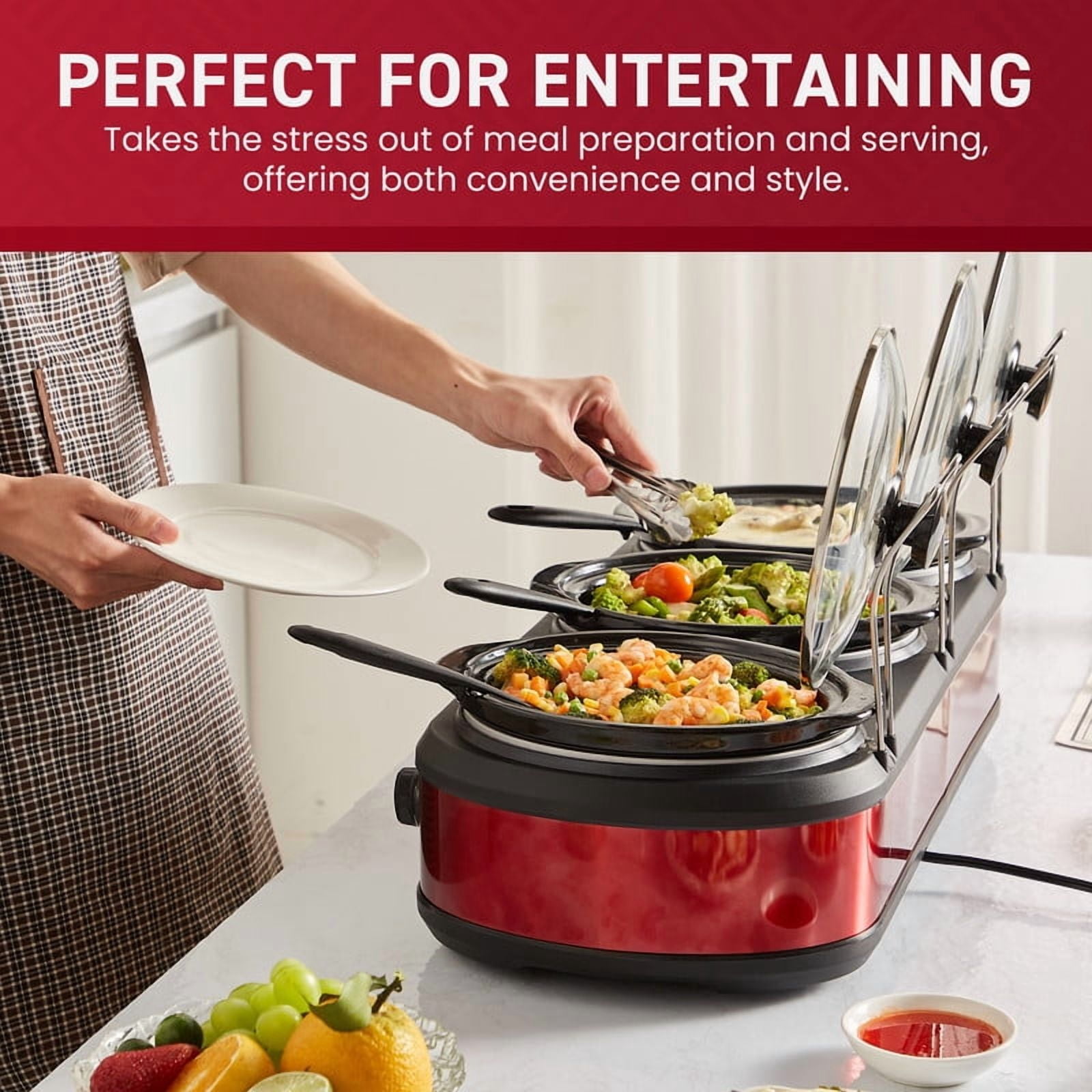 Elite Cuisine 7.5 Quart Capacity Triple Slow Cooker Buffet