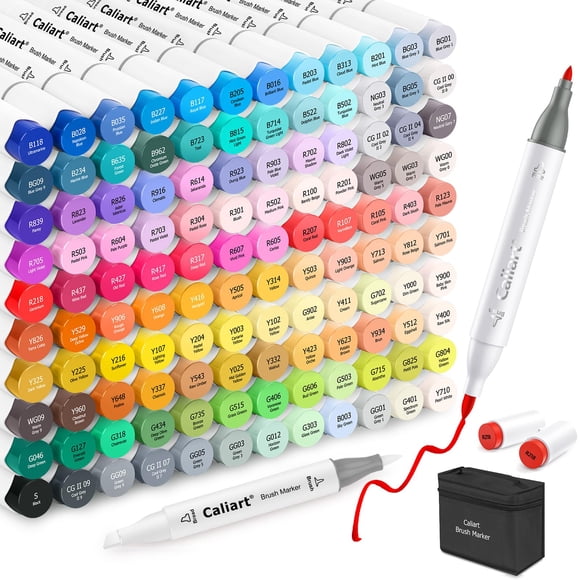 Caliart Dual Tip Art Markers - 168 Colors, Permanent Alcohol Based, Ideal for Kids, Teens, Toddlers & Adults - Easter Basket Stuffers & Gift Drawing