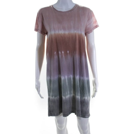 

Pre-owned|Splendid Womens Short Sleeve Tie Dyed Mini Shirt Dress Pink Gray Purple Medium