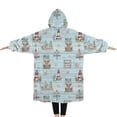 thumbnail image 2 of Oversized Wearable Blanket Hoodie,Blue Highland Cow Lighthouse Beach Pattern Sherpa Blanket Hoodie with Super Pockets,Super Warm Fuzzy Pullover for Women & Men, 2 of 6