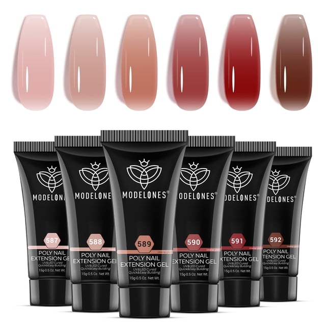 Set de gel de uñas Poly Modelones, 6 colores, tonos de piel marrón gelatinoso