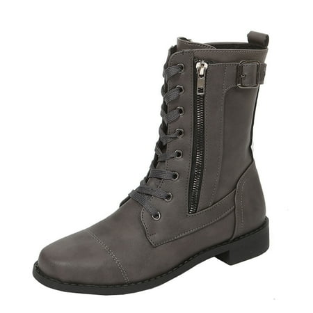 

Women s Winter Solid Color Low-Heeled Mid Calf Boots Round-Toe Side Zipper Shoes