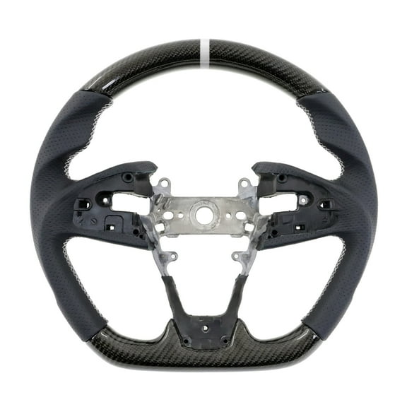 Ikon Motorsports Steering Wheel Compatible with 16-21 Honda Civic Gen 10th Carbon Fiber & Perforated Leather With White Stitching   White Indicator