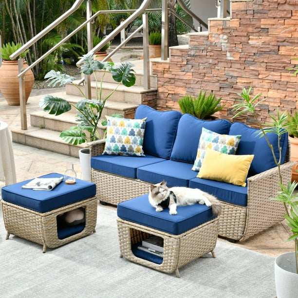 Ovios 3 Pieces Outdoor Furniture All Weather Wicker Patio Conversation