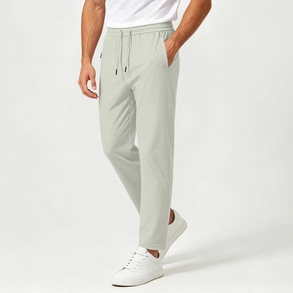 DayScoop Mens Pants Solid Color Trousers Summer Fashion Zipper Pocket Running Bandage Elastic Waist Sports Full Length Pants Plus Size