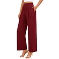 thumbnail image 2 of Maqroz Wide Leg Dress Pants for Women Plus Size Pull on Stretchy High Waist Business Casual Slacks Trousers with Pockets Loose Pleated Long Flowy Palazzo Work Pants Wine S, 2 of 8