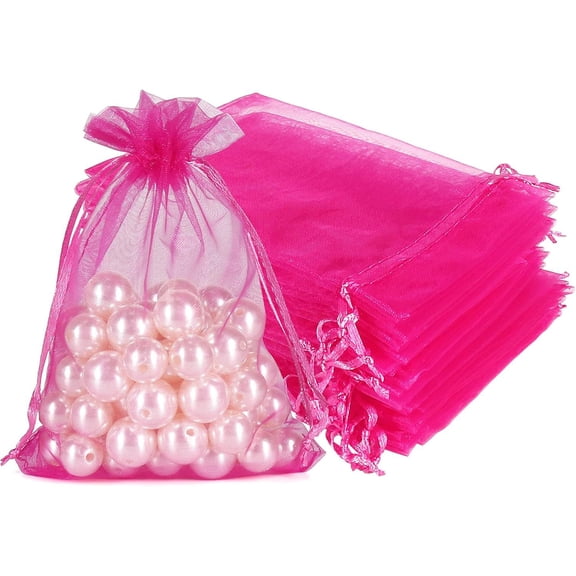 NAMZI 100pcs Organza Bags, 5x7 inch Mesh Drawstring Gift Bags Jewelry Pouches for Christmas Candy Party Favor, Rose