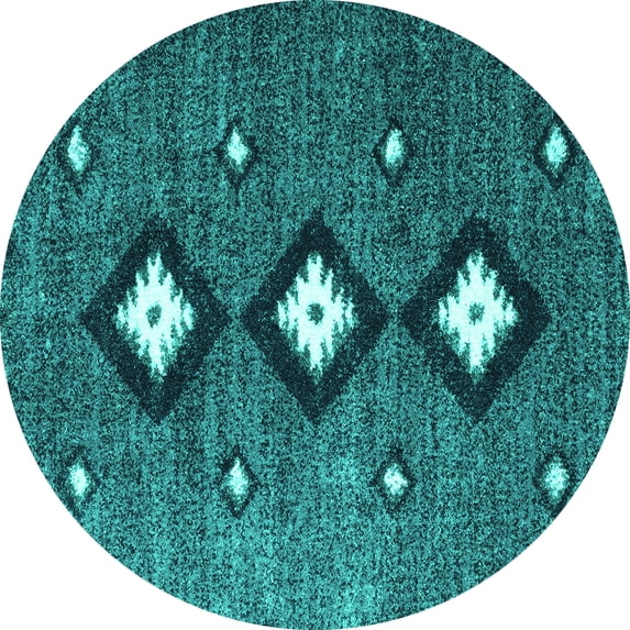 Ahgly Company Machine Washable Indoor Round Abstract Turquoise Blue Contemporary Area Rugs, 8' Round