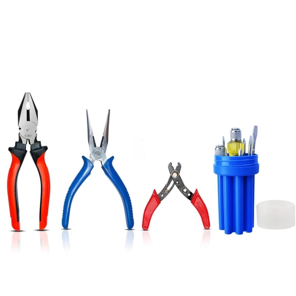 Tool Kit For Home | Screw Driver Kit, Combination Pliers, Nose Pliers, Wire Cutter, Includes 8-Piece Screwdriver Set - Pack Of 4, Multicolor | Alloy Steel, Chromium-Vanadium Steel Tool