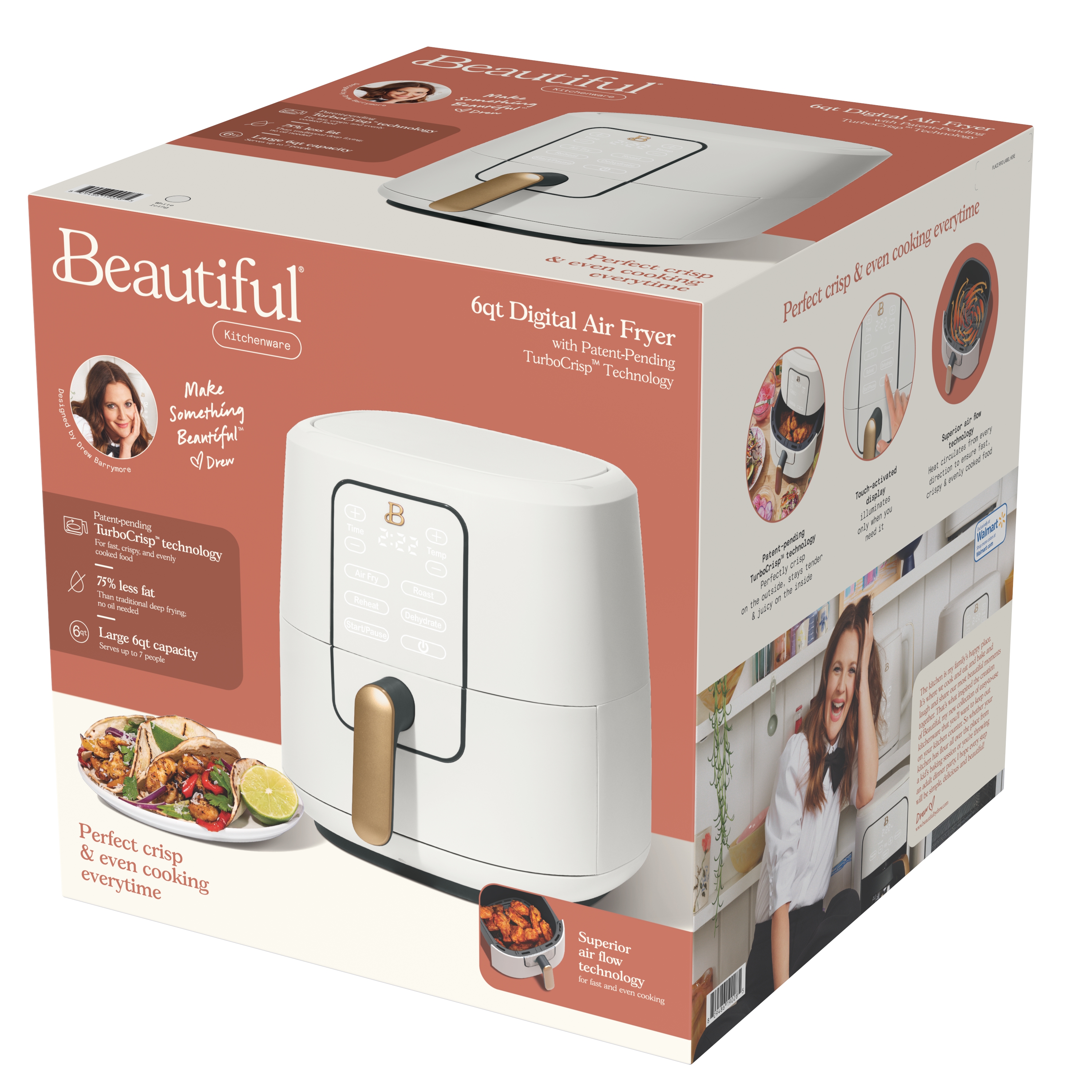 Beautiful 6 Qt Air Fryer with TurboCrisp Technology and Touch-Activated Display, White Icing by Drew Barrymore - image 4 of 9