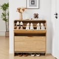 thumbnail image 6 of Wirrytor Natural Wood Curved Edge 2 Flip Drawer Shoe Cabinet, 75cm Fluted Panel Narrow Shoe Storage Organizer, Adjustable Shelf Entryway Shoe Rack For Hallway Bedroom, 6 of 9