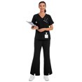 thumbnail image 4 of cimmuovere 2pcs Solid Color V-Neck Short Sleeve Top And Slit Pants Lab Coat Nurse Uniform Scrub Set Service Uniform Scrub Set For Pet Clinics, Private Care And Hospital, With Pockets, 4 of 6