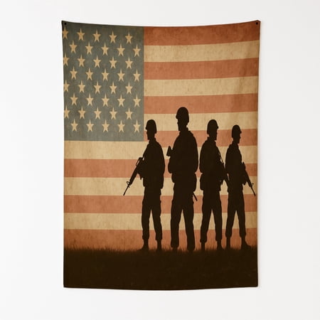 USA Flag with Military Tribute Wall Tapestry for Bedroom by DC | USA Tapestry Wall Hanging & Aesthetic Decor for Dorm Living Room Picnic & Home | 39 x52