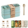 thumbnail image 5 of Dosaele Bento Box Stackable Bento Box,Lunch Box Kit With Spoon & Fork, 3-In-1 Compartment Whea-t Straw Meal Prep Containers,Leakproof Eco-Friendly Stackable Bento Lunch Box Meal(Green), 5 of 5
