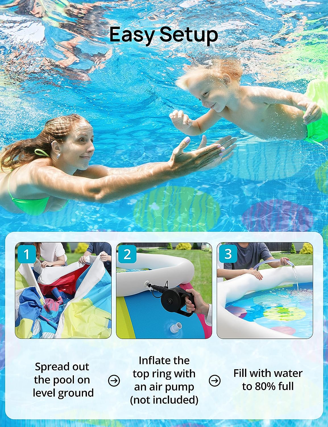 Swimming Pool, EVAJOY 10ft 30in Above Ground Pool Easy Set, Blow Up Pool Kiddie Pool Inflatable Top Ring Swimming Pools for Adults Family Backyard Outdoor with Pool Cover