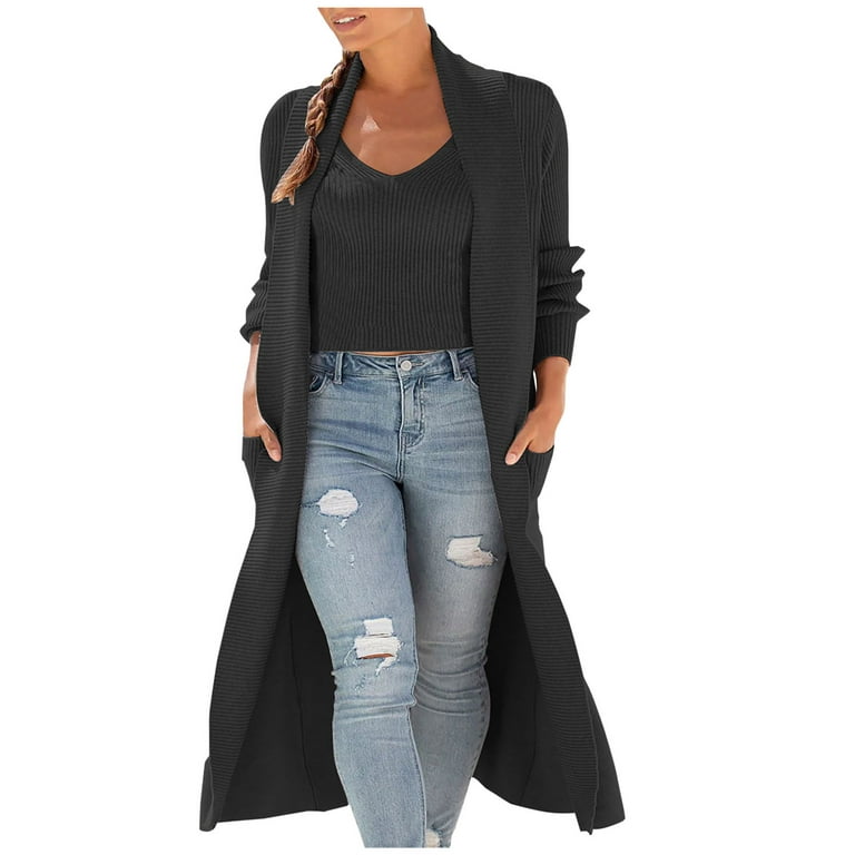 Olyvenn 2022 Women Winter Solid Long Sleeve Pocket Sweater Cardigan Coat+  Camis 2PC Suit Women Tops Plus Size Loose Casual Fashion Black M