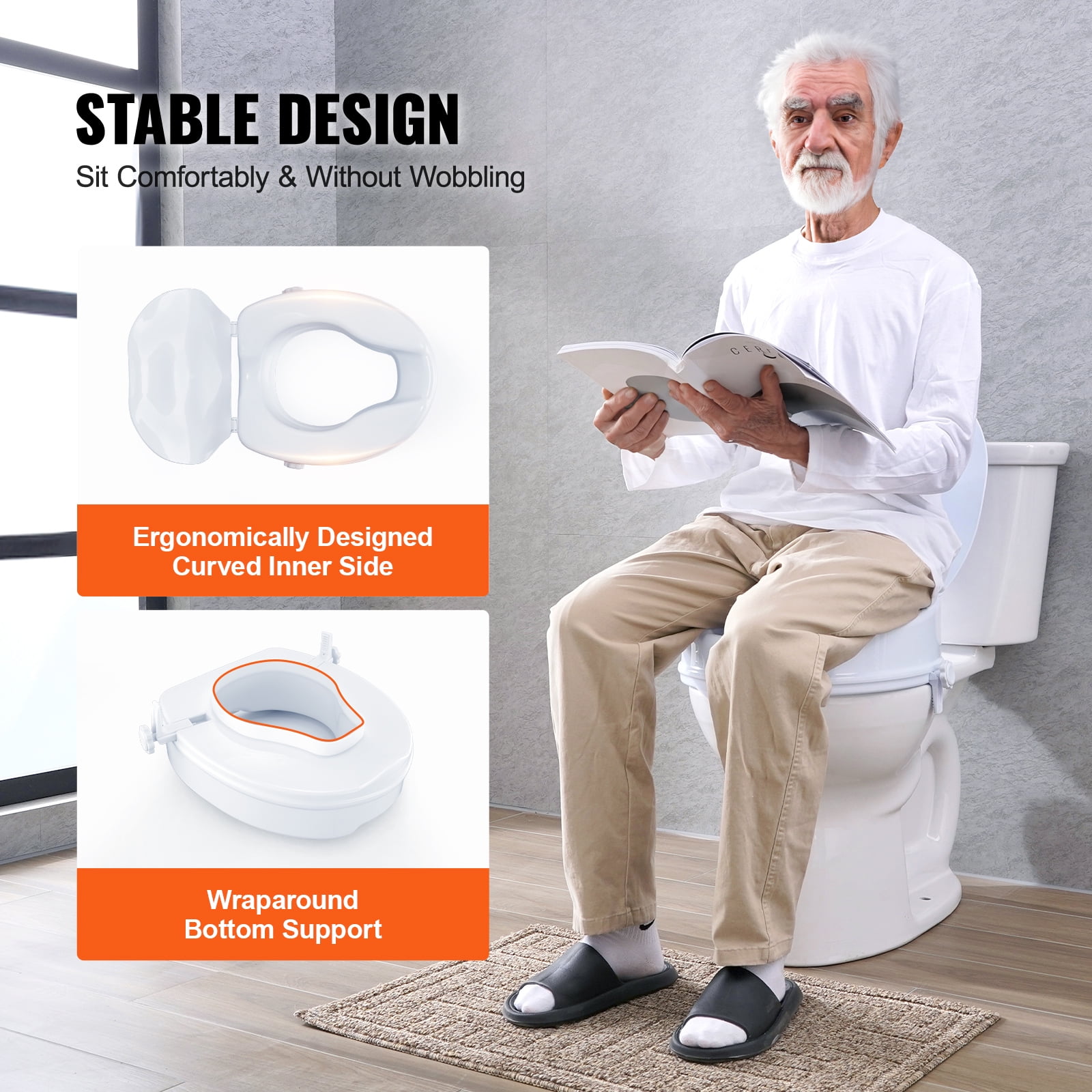 KFFKFF Raised Toilet Seat, 4-Inch Lift, Supports up to 300 lbs, Fits Most Toilets, Secure Screw Rod Fastening, Includes Seat, Ideal for Seniors, Disabled, Post-Surgery, Pregnancy