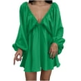 thumbnail image 2 of Gspmoly Robes d'Été pour Femmes, Robe à Manches Longues pour Femmes à Col en V Longueur Genou, Robe Aguichant Rétro Ample, Robes de Travail pour Femmes Économies, 2 of 5