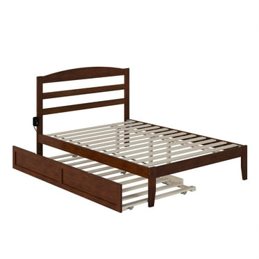 AFI Warren Solid Wood Full Bed with Twin Trundle and USB Charger in Walnut