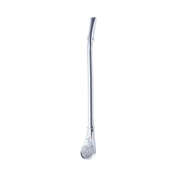 Pajita con cuchara de acero inoxidable | Agitador de bebidas y filtro de té de doble uso | Pajita reutilizable para café, té de burbujas y té con leche