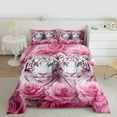 thumbnail image 2 of Castle Fairy Tiger Wildlife 3 Pieces Queen Comforter Set for Female Men Women,Pink Rose Flower Ultra Soft Bedding Sets,Woodland Animal Bedding Comforter Set Breathable,Ultra Soft Home Decor, 2 of 8
