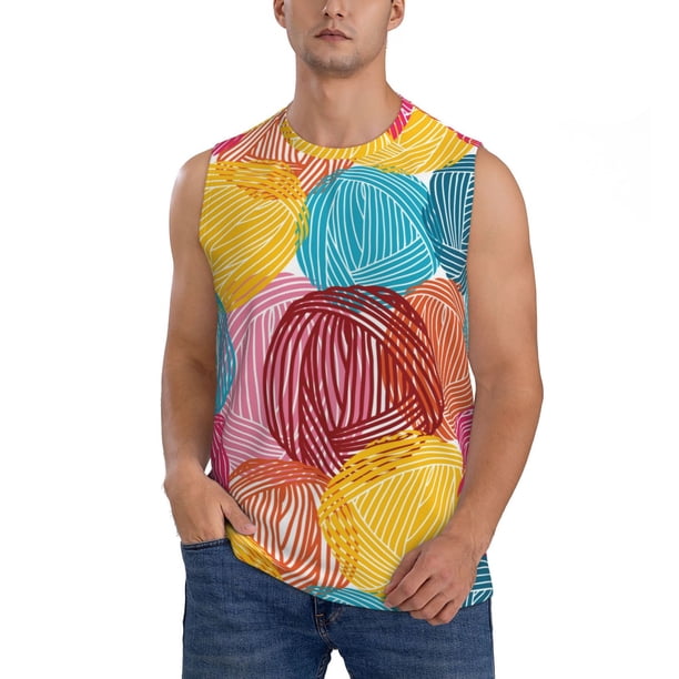 Fotbe Colorful Wool Balls Men's Camiseta sin Mangas Estampada para Hombres, Playera Casual para Gimnasio, Entrenamiento, Playa-Large