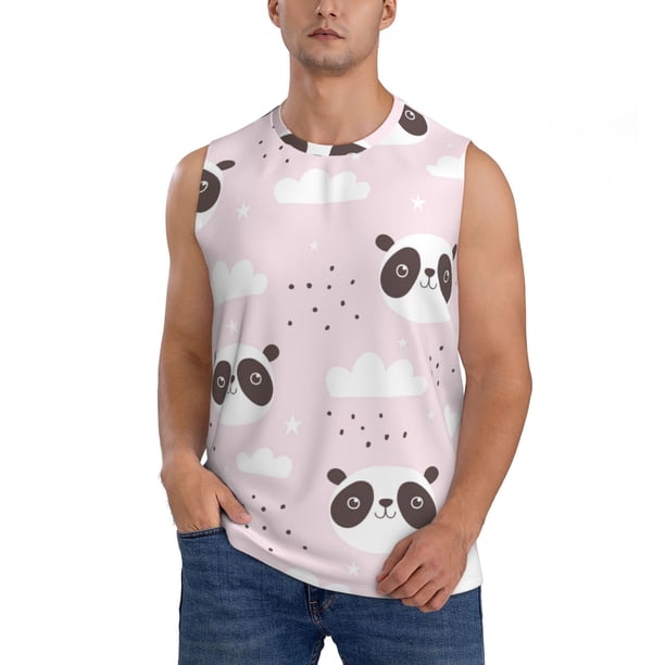 Fotbe Cute Panda Men's Camiseta sin Mangas Estampada para Hombres, Playera Casual para Gimnasio, Entrenamiento, Playa-Large