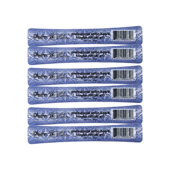 Awaken by Quality Choice Nail File, Hourglass Cushioned Board, 120/240 Grit, Manicure Tools for Home and Salon Use - 6 Pack