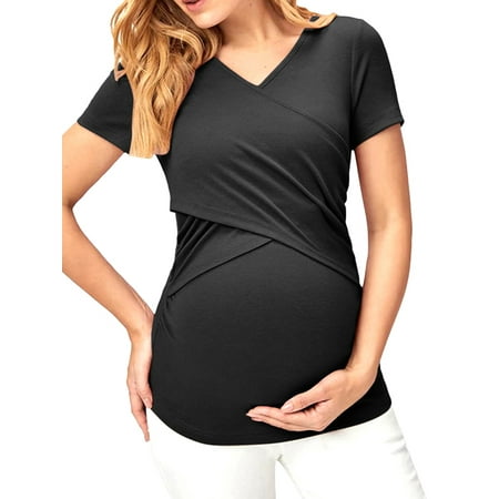 

Women Nursing Tops Double Layer Breastfeeding Short Sleeve Shirts
