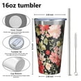 thumbnail image 4 of 16oz Tumblers Pioneer Flower Stainless Steel Vacuum Insulated Double Wall Travel Tumbler Cups Mug with Lid and Straw,Cleaning Brush for Coffee,Tea, 4 of 4