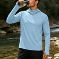 thumbnail image 5 of BiZtdJrK Mens Sun Protection Hoodie with Mask UPF 50+ Quick Dry Long Sleeve Fishing Hiking Shirts Solid Color Lightweight UV Rash Guards Light Blue XL, 5 of 9