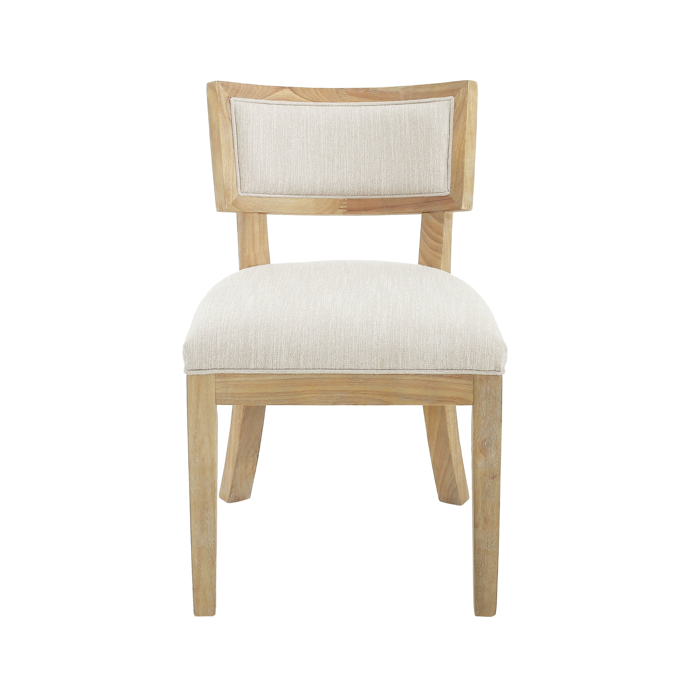 Farmhouse Fabric Upholstered Dining Chairs, Durable Rubberwood Frame, Natural+Beige, Set of 2