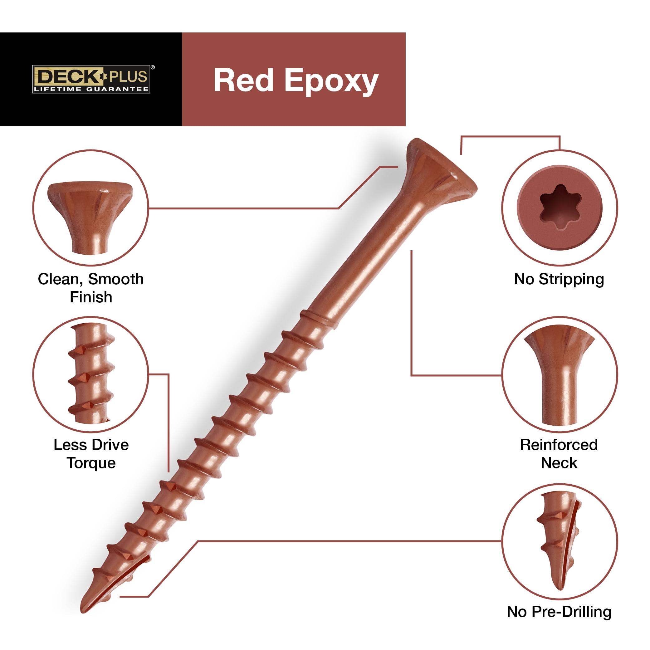 Deck Plus Star Flat Head Exterior Deck Screws, Steel, Red, No.8 x 2", 48427