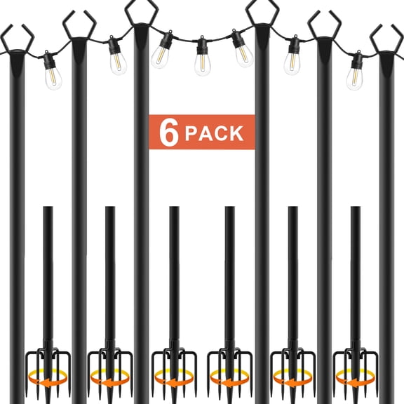 10Ft 6 Pack String Light Poles ,Light Poles for Outside Lights,Outdoor with Fence Brackets Hanging Lights,Metal Stand Deck Patio Backyard