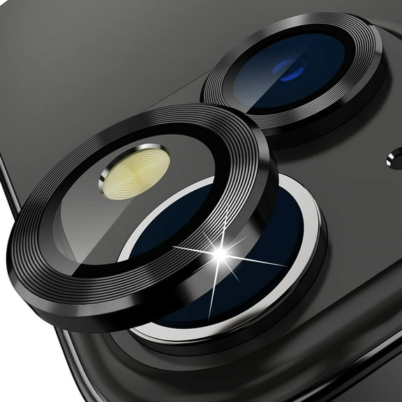 [Upgraded] Compatible with iPhone 15 14 / iPhone 14 15 Plus Camera Lens Protector, Anti-Scratch HD Tempered Glass Lens Screen Protection Cover, Metal Individual Lens Ring, Black
