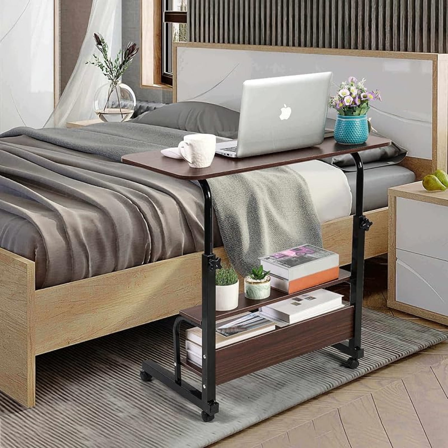 Adjustable Height Mobile Computer Desk for Small Space Rolling Writing with Wheels Corner Home Office Study Portable Bedrooms Work Desk Standing Desk