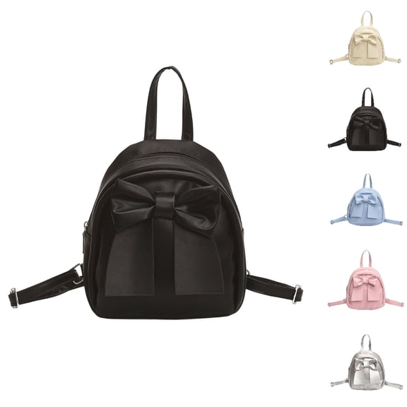 HJYCHN Backpack for College Women Stylish Bowknot Solid Color Zip Closure Casual Daypack Small Backpack for Women Black One Size