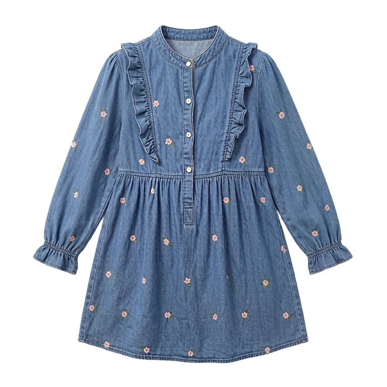 denim dress size 14 ATOGUTA Denim Dress Girls Long Sleeve Cute Casual Shirt Dress Casual A-Line  Summer Dress Size 4T-14, Blue