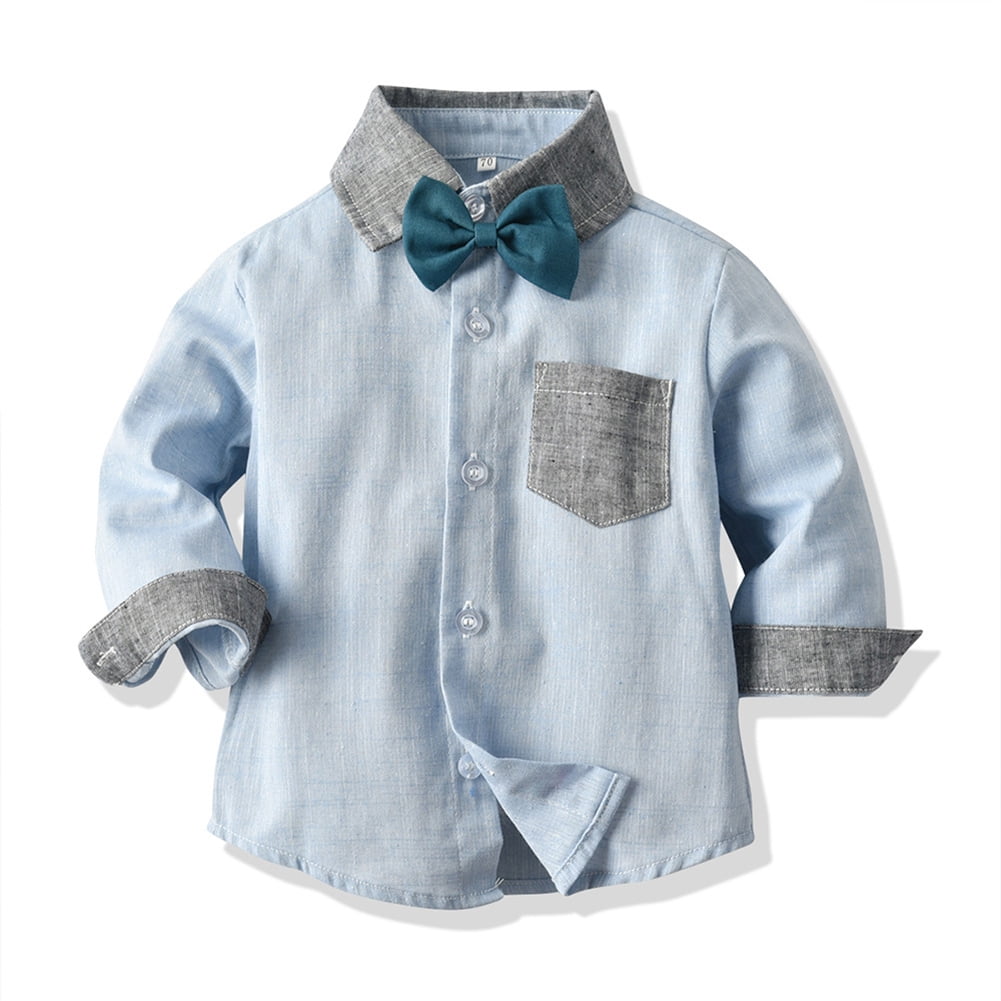 IBTOM CASTLE Toddler Baby Boys Baptism Christening Outift Gentleman Bowtie Shirt + Long Suspender Pants Wedding Birthday Formal Tuxedo Overalls Clothes