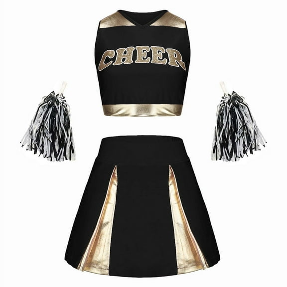 Kiijoy Girl's Cheerleading Sequins Skirt Set Student Sports Day Cheerleading Outfits