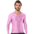 thumbnail image 2 of Jhaoyu Men's Glossy Long Sleeve Compression Shirts Athletic Workout Sports Rash Guard Undershirt Pink M, 2 of 6
