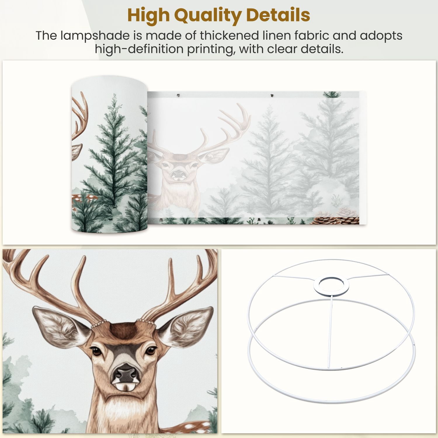 Linen Drum Lampshades Deer Abstract Wild Deer Surrounded By Trees Forest Modern Antlers Pine 13"x13"x10" Light Shade for Table Lamps Floor Lamp Shades Lampshade Replacement Assembly Required