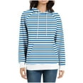 thumbnail image 4 of Long Fleece Hoodies for Women Color Block Striped Pullover Sweatshirt with Front Pocket Drawstring Hooded Tops (L, Sky Blue|Stripes), 4 of 6