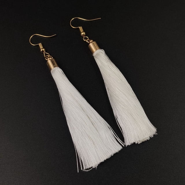 Nvzi Pendientes para hombre y adecuados, pendientes con borlas, pendientes largos de estilo étnico, pendientes de temperamento (blanco)