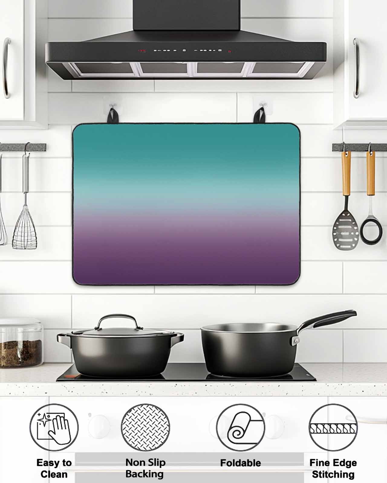 Stove Top Covers for Electric Stove, Teal Purple Ombre Glass Stovetop Cover Protector, Turquoise Gradient Modern Abstract Art Induction Cooktop Protector Oven Mat for Kitchen Countertop 31"x24"