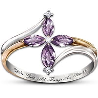 Fashion 925 Sterling Silver Cross Diamond Love Heart Amethyst Ring